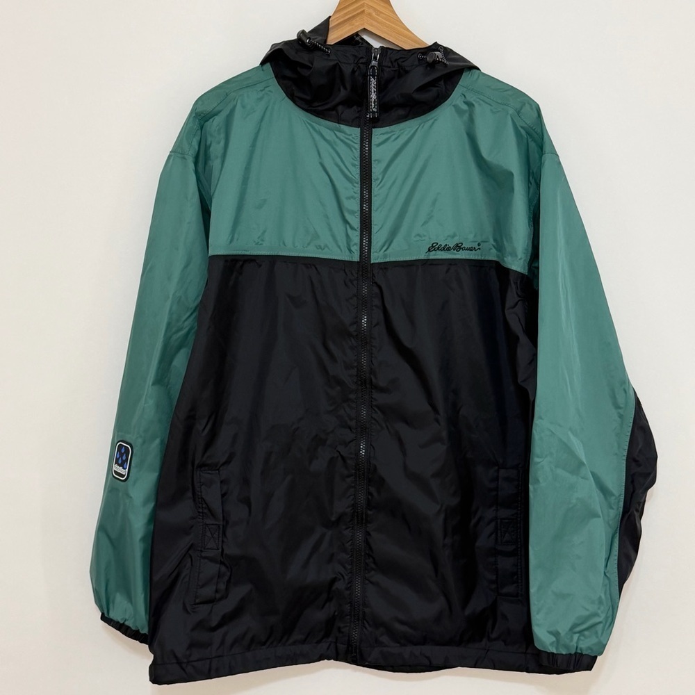 VTG Eddie Bauer Men's Waterproof Full Zip Rain Jacket Green/Black Size L